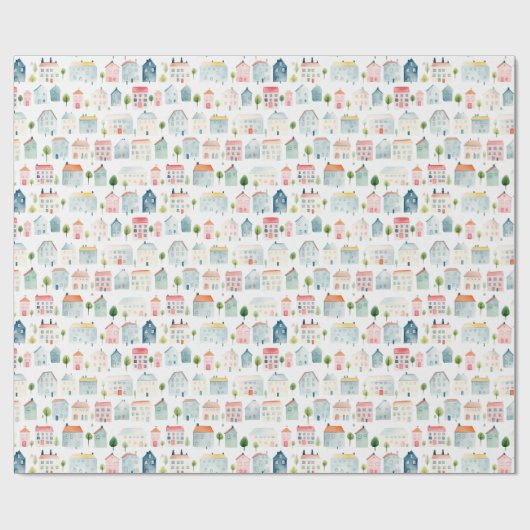 Kleurrijke Waterverf huizen Cadeaupapier (Vlak)