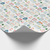 Kleurrijke Waterverf huizen Cadeaupapier (Hoek)