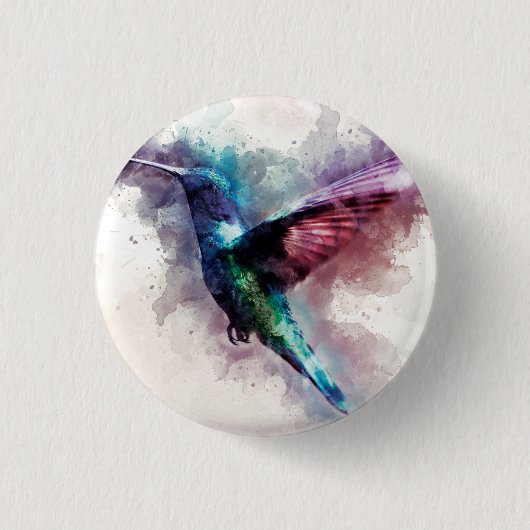 Kleurrijke Waterverf Hummingbird Ronde Button 3,2 Cm (Voorkant)