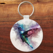 Kleurrijke Waterverf Hummingbird Sleutelhanger (Voorkant)