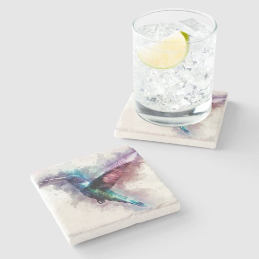 Kleurrijke Waterverf Hummingbird Stenen Onderzetter (Zijkant)