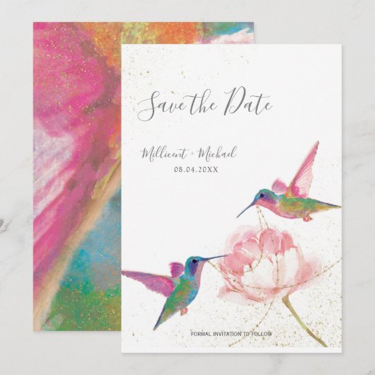 Kleurrijke Waterverf Hummingvogels Bewaar de datum (Voorkant / Achterkant)