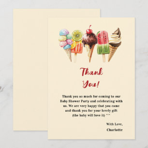 Kleurrijke Waterverf Ijsje Zoete Baby Shower Bedankkaart