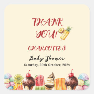 Kleurrijke Waterverf Ijsje Zoete Baby Shower Vierkante Sticker