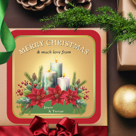 Kleurrijke Waterverf Kaarsen Poinsettia Kerst Vierkante Sticker