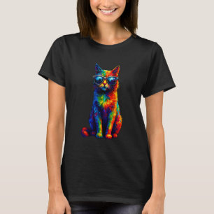 Kleurrijke Waterverf Kat Zonnebril T-shirt