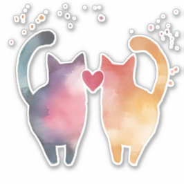 Kleurrijke Waterverf Katten Silhouetten met Hart Sticker