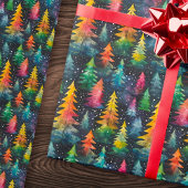 Kleurrijke waterverf kerstbomen cadeaupapier