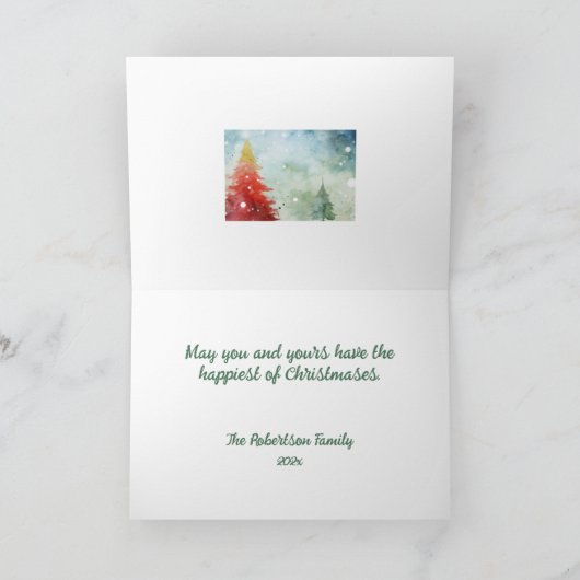 Kleurrijke Waterverf Kerstbomen Kerst Kaart (Binnen)
