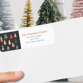 Kleurrijke Waterverf Kerstbomen Naam Etiket