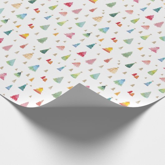 Kleurrijke Waterverf kerstbomen vakantie Cadeaupapier (Hoek)