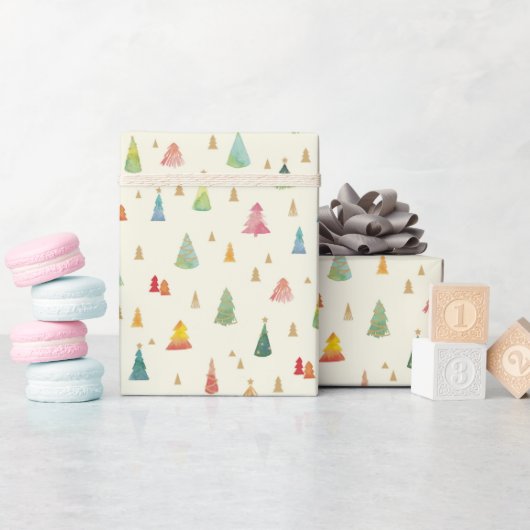 Kleurrijke Waterverf kerstbomen vakantie Cadeaupapier (Baby Shower)