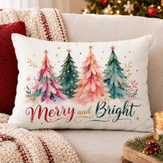 Kleurrijke Waterverf Kerstbomen Vrolijk & Helder Accent Kussen