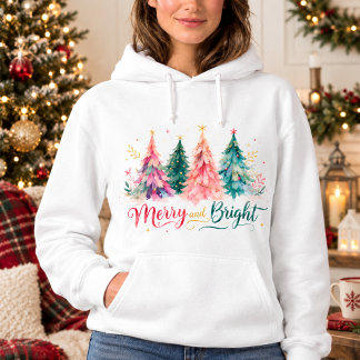Kleurrijke Waterverf Kerstbomen Vrolijk & Helder Hoodie