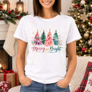 Kleurrijke Waterverf Kerstbomen Vrolijk & Helder T-shirt