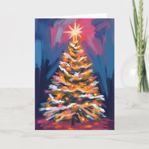 Kleurrijke Waterverf Kerstboom Feestdagen Kaart