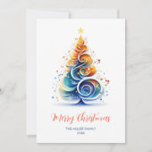 Kleurrijke Waterverf Kerstboom Feestdagenkaart (Voorkant)