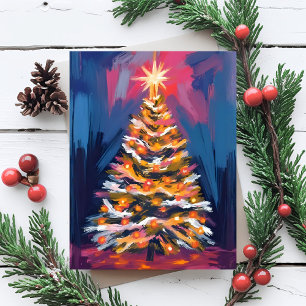 Kleurrijke Waterverf Kerstboom Feestdagenkaart