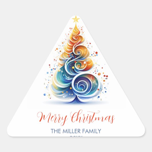 Kleurrijke Waterverf Kerstboom  Sticker (Voorkant)