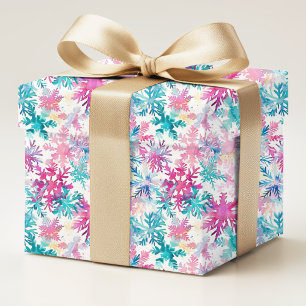 Kleurrijke Waterverf Kerstsneeuwvlokken Cadeaupapier
