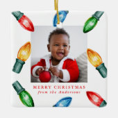 Kleurrijke Waterverf kerstverlichting 2 Foto Keramisch Ornament (Voorkant)