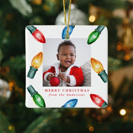 Kleurrijke Waterverf kerstverlichting 2 Foto Keramisch Ornament