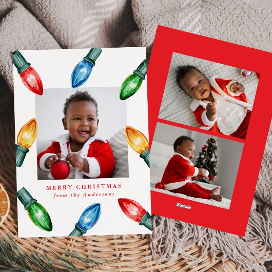 Kleurrijke Waterverf kerstverlichting 3 Foto Feestdagenkaart