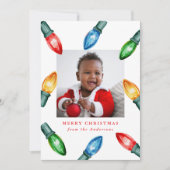 Kleurrijke Waterverf kerstverlichting 3 Foto Feestdagenkaart (Voorkant)