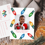 Kleurrijke Waterverf kerstverlichting Foto Feestdagenkaart<br><div class="desc">Stuur vakantievreugde met dit feestelijke vakantie-briefkaart, met een vrolijk ontwerp van waterverf kerstlampjes in rood, groen, blauw en sinaasappel. Een vierkante foto aan de voorkant wordt omlijst door deze levendige lichten op een heldere witte achtergrond, met uw aangepaste begroeting en familienaam weergegeven in vetgedrukte rode letters. Met zijn kleurrijke, vrolijke...</div>