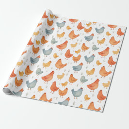 Kleurrijke Waterverf Kippen Boerderijhuis Whimsy Cadeaupapier