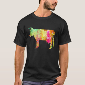 Kleurrijke Waterverf Koe T-shirt