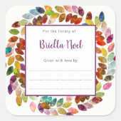 Kleurrijke Waterverf krans bookplate Vierkante Sticker (Voorkant)