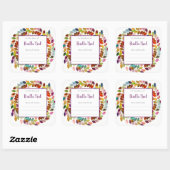 Kleurrijke Waterverf krans bookplate Vierkante Sticker (Vel)