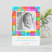 Kleurrijke Waterverf Kunst FOTO Baby Aankondiging (Staand voorkant)