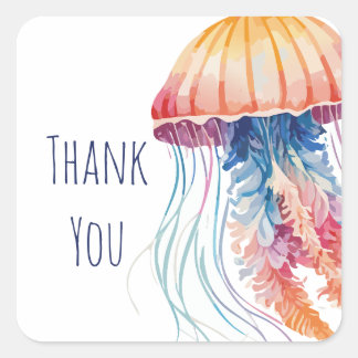 Kleurrijke Waterverf kwal Dank u Vierkante Sticker