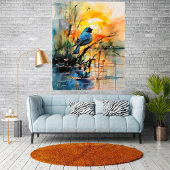 Kleurrijke Waterverf Landscape Lake and Bird Poster