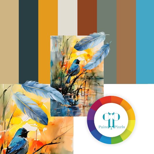 Kleurrijke Waterverf Landscape Lake and Bird Poster