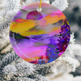 Kleurrijke waterverf landschapsvakantie keramisch ornament