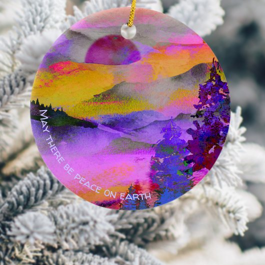 Kleurrijke waterverf landschapsvakantie keramisch ornament