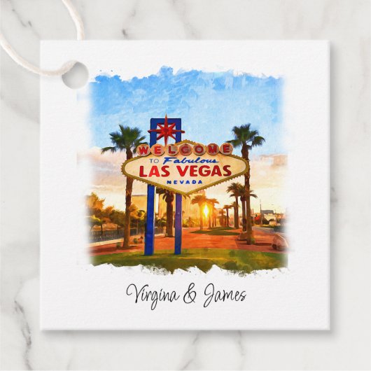 Kleurrijke Waterverf Las Vegas Sign Wedding Bedankjes Labels (Voorkant)