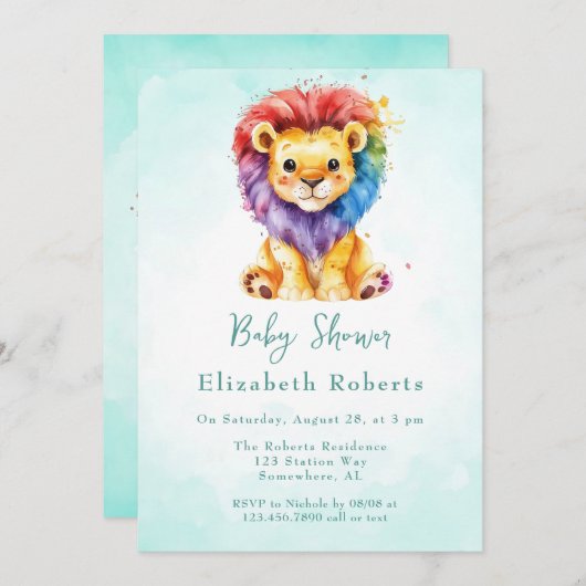 Kleurrijke Waterverf Leeuw Elk Geslacht Baby showe Kaart (Voorkant / Achterkant)