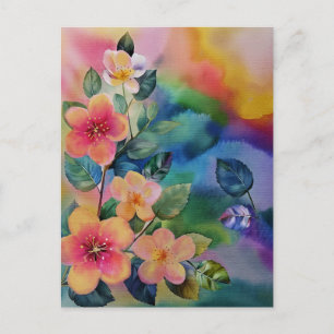 Kleurrijke waterverf lente tak met bloemen  briefkaart