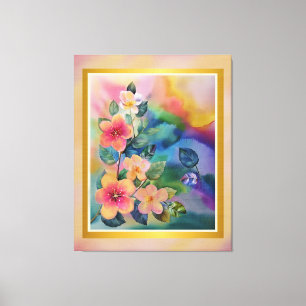 Kleurrijke waterverf lente tak met bloemen canvas afdruk
