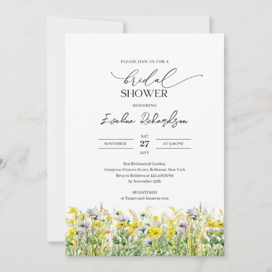 Kleurrijke waterverf lentegele wilde bloemen kaart (Voorkant)