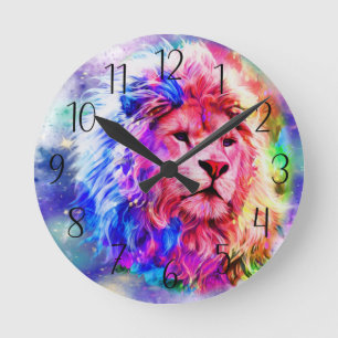 Kleurrijke Waterverf - Lion  Ronde Klok