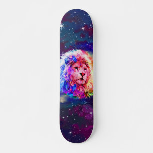 Kleurrijke Waterverf Lion Space Persoonlijk Skateboard