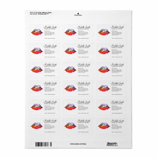 Kleurrijke Waterverf Lippen Make-up Schoonheidstek Etiket (Full Sheet)