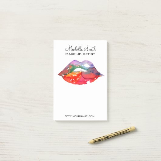 Kleurrijke Waterverf Lippen Make-up Schoonheidstek Post-it® Notes (Op bureau)