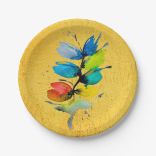 Kleurrijke waterverf los abstracte florale oplossi papieren bordje