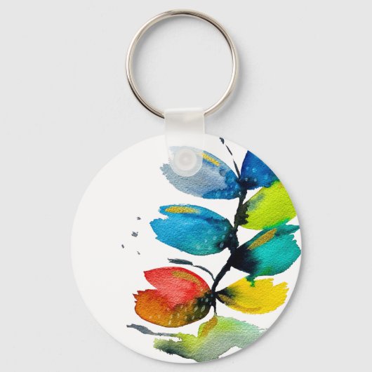 Kleurrijke waterverf los abstracte florale oplossi sleutelhanger (Voorkant)